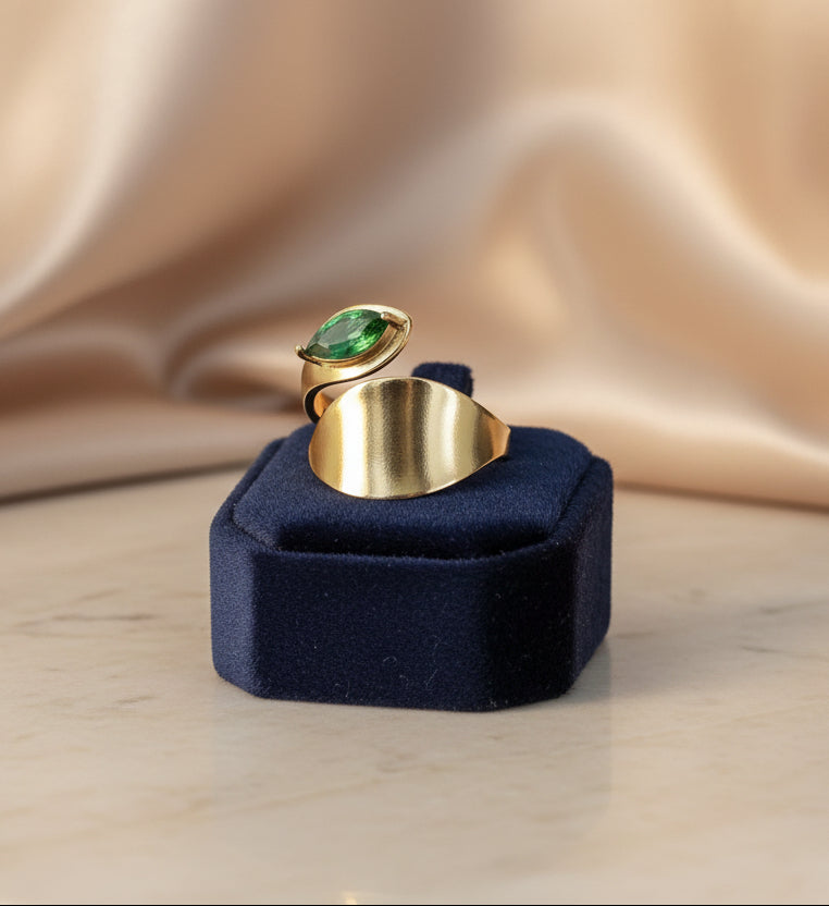 Gold-Plated Open Ring with Green Stone Accent