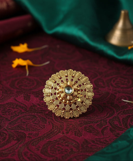Ethnic Gold-Plated Filigree Statement Ring