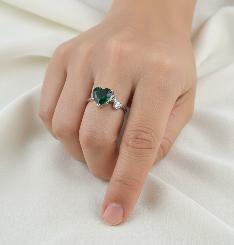 Emerald-Tone Heart Ring with American Diamond Accent
