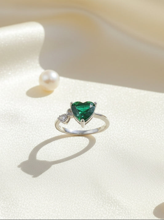 Emerald-Tone Heart Ring with American Diamond Accent