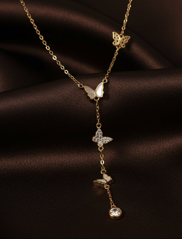 Gold-Plated Butterfly Drop Necklace