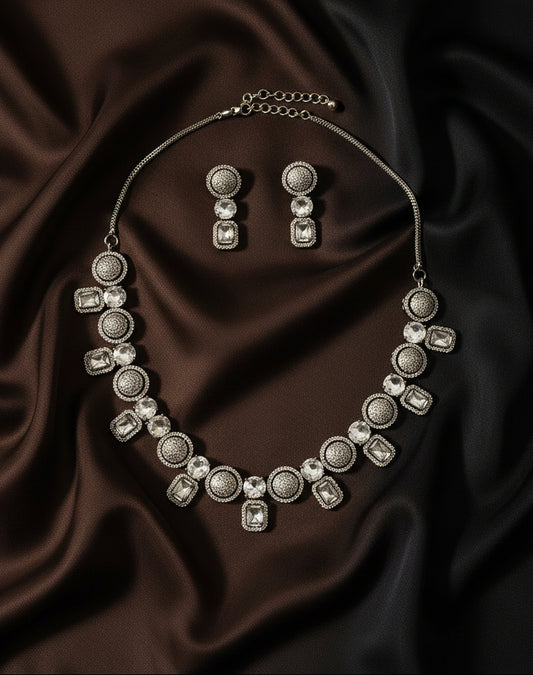 Dual Tone American Diamond Necklace Set