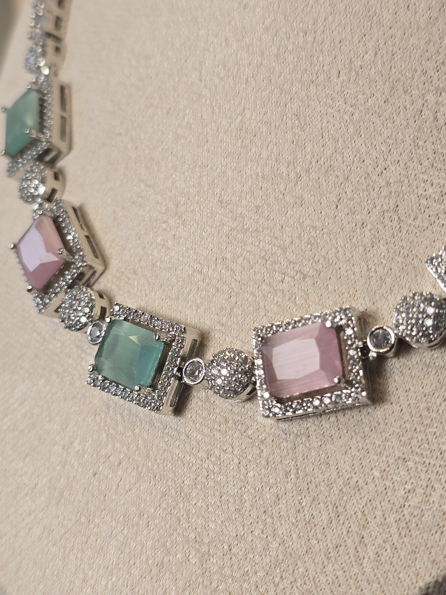 Pastel Stone & Micro American Diamond Necklace Set