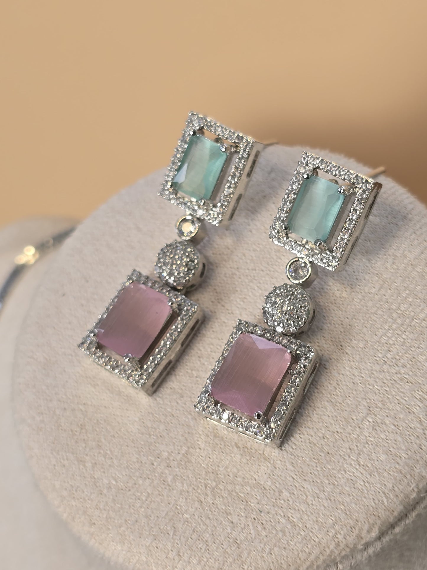Pastel Stone & Micro American Diamond Necklace Set