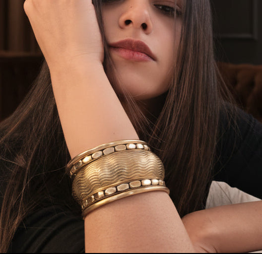 Gold Plated Textured Brass Bangle Stack
