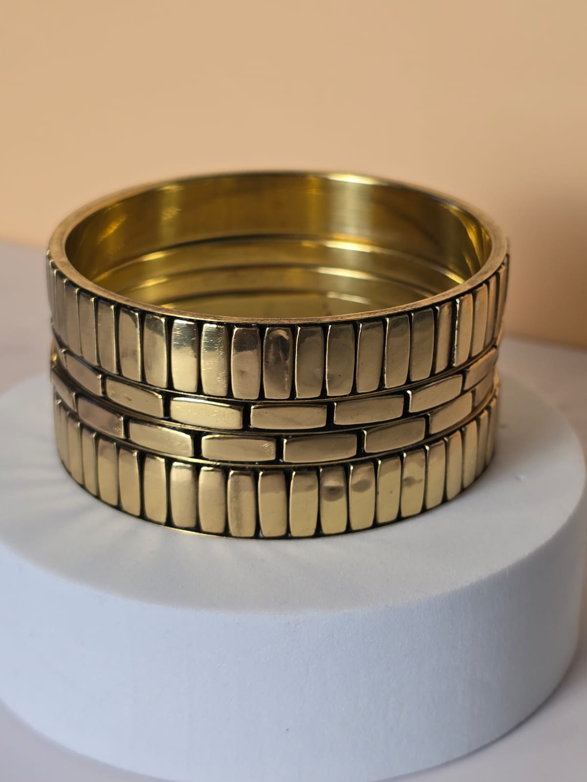 Gold Plated Geometric Brass Bangles Stack