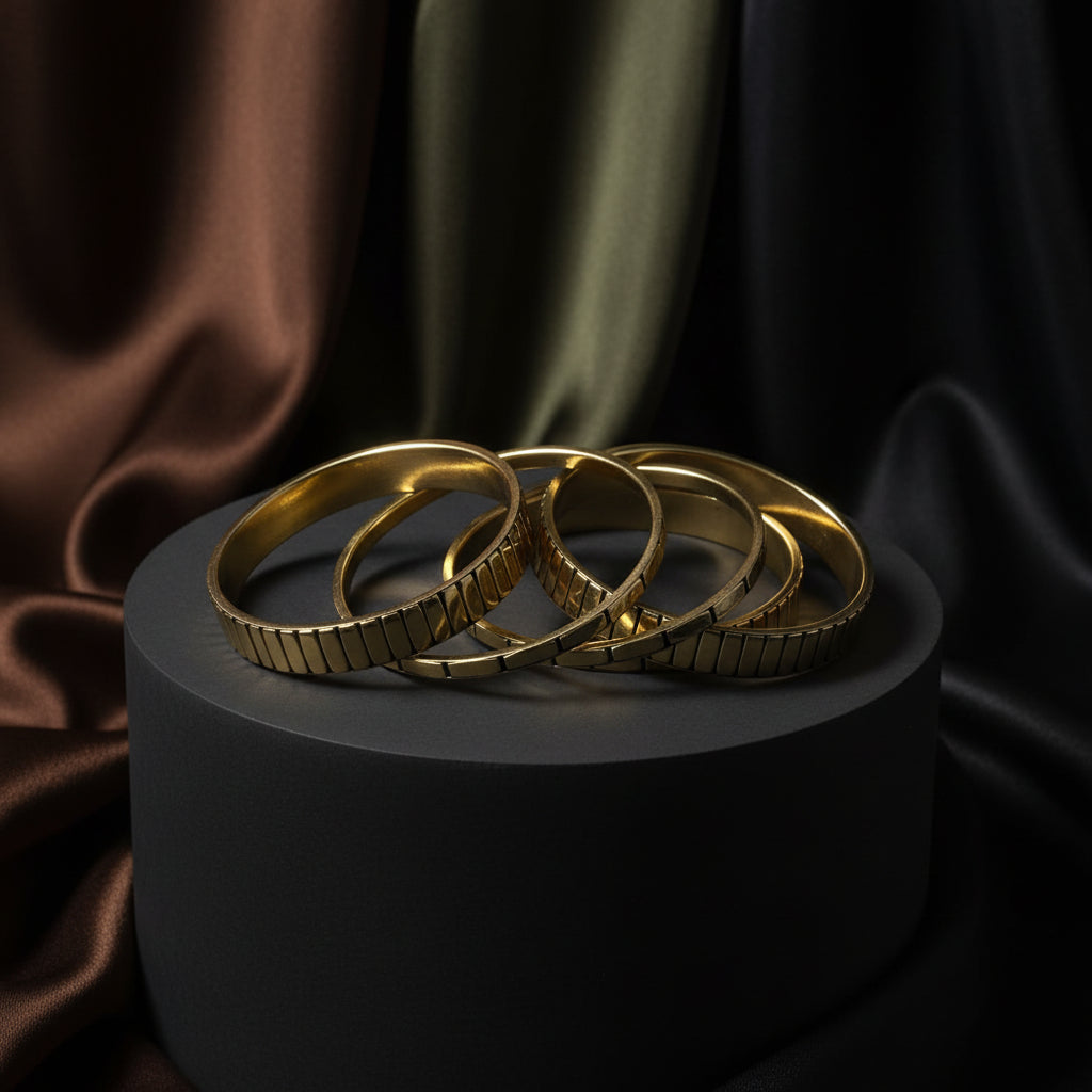 Gold Plated Geometric Brass Bangles Stack