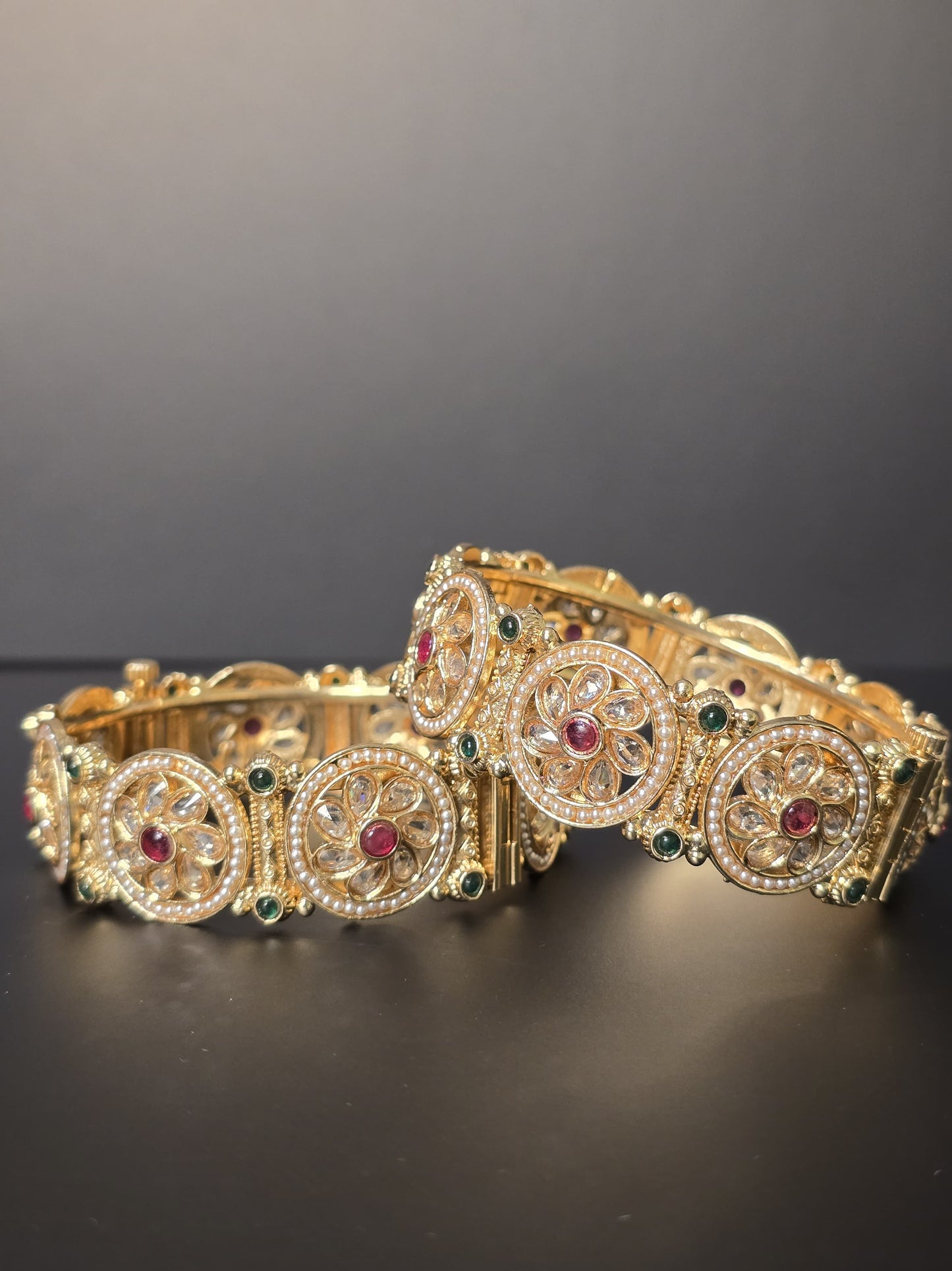 18K Gold-Plated Kundan Art Bangle Set