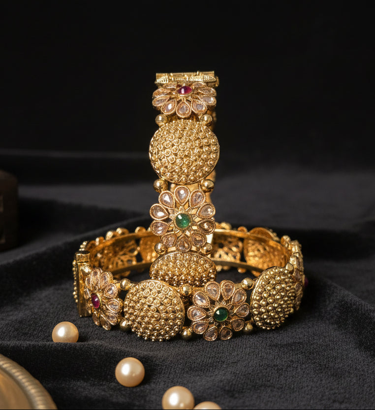 18K Gold-Plated Kundan Jadau Bangle Set