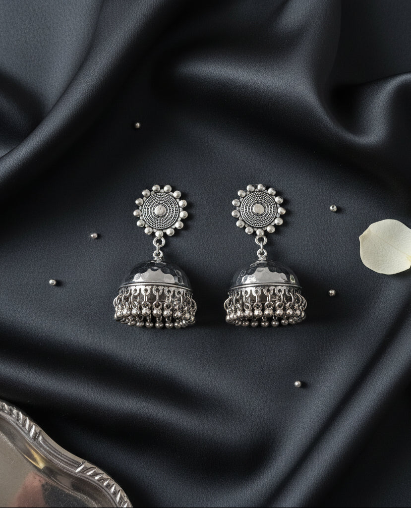 Oxidised Silver Hammered Jhumka