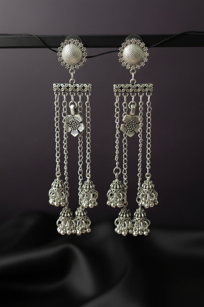 German Silver Floral Tassel Jhumka