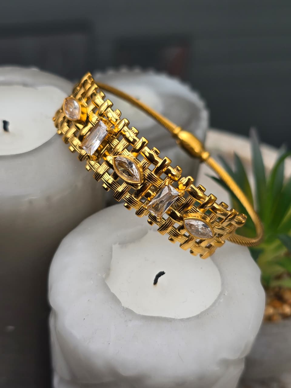 Gold Plated Anti-Tarnish Crystal Statement Cuff Bracelet