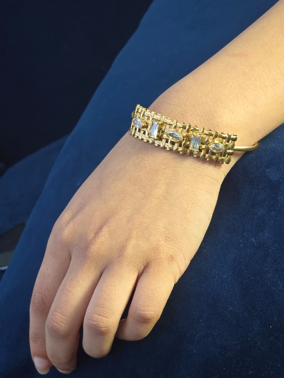 Gold Plated Anti-Tarnish Crystal Statement Cuff Bracelet
