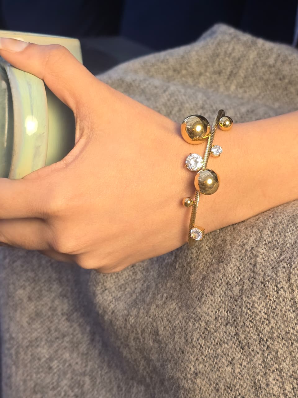 Gold Plated Anti-Tarnish Crystal Orbit Cuff Bracelet