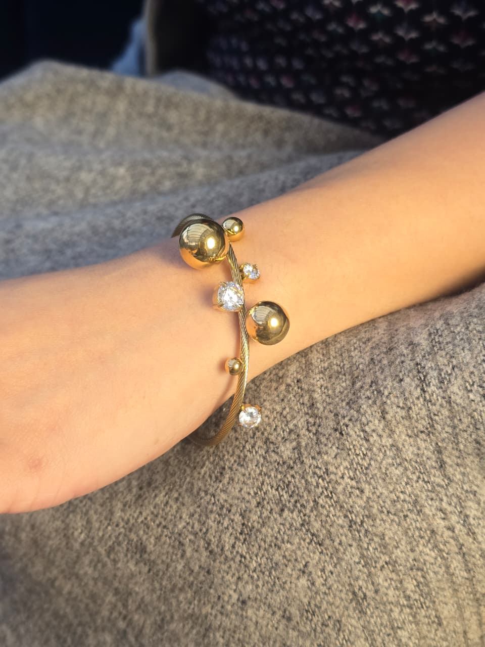 Gold Plated Anti-Tarnish Crystal Orbit Cuff Bracelet