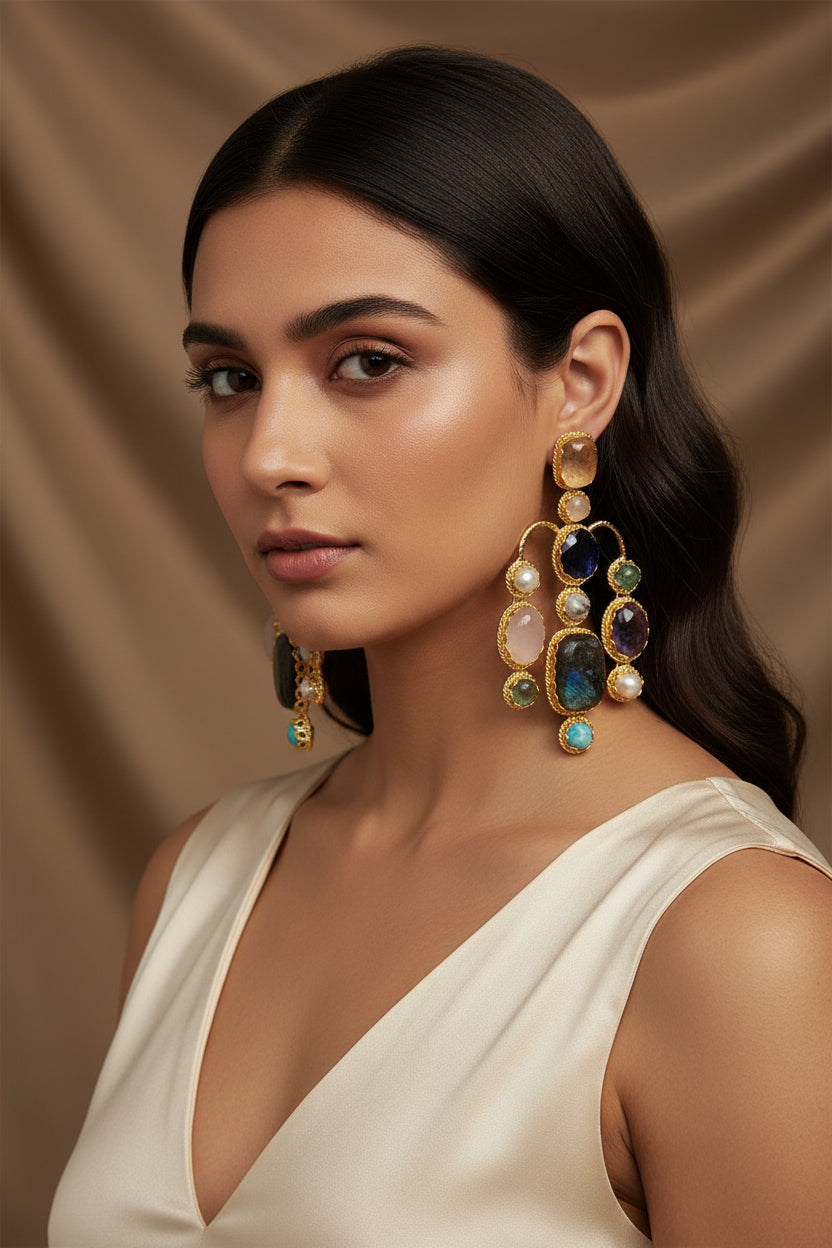 Celestial Gemstone Statement Earrings