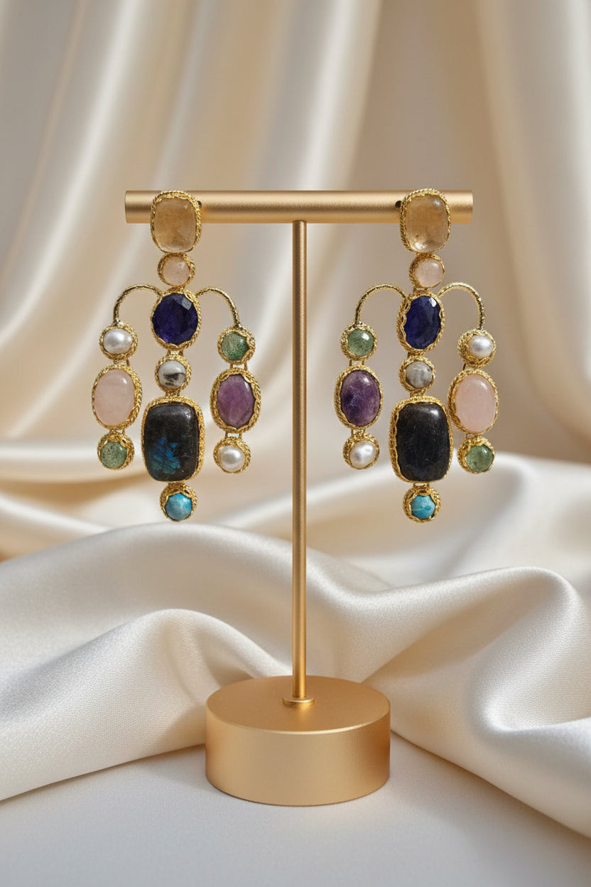 Celestial Gemstone Statement Earrings