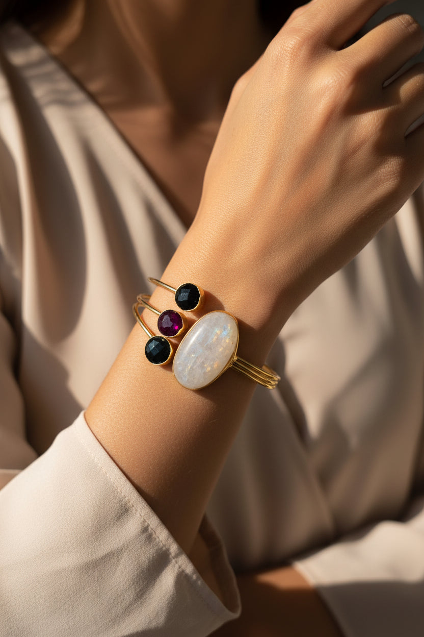 Moonstone & Aventurine Cuff Bracelet