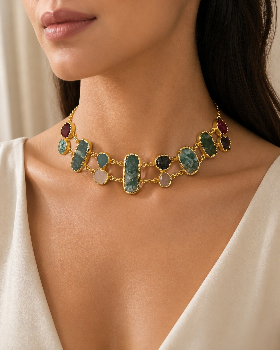 Raw Gemstone Mosaic Choker