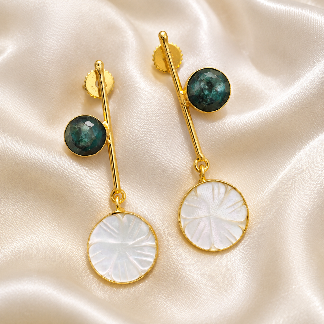Emerald/Ruby & Mother of Pearl Earrings