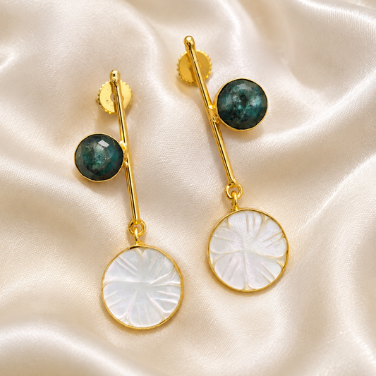 Emerald/Ruby & Mother of Pearl Earrings