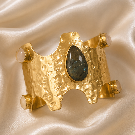 Multi-Gemstone Statement Gold Cuff Bracelet