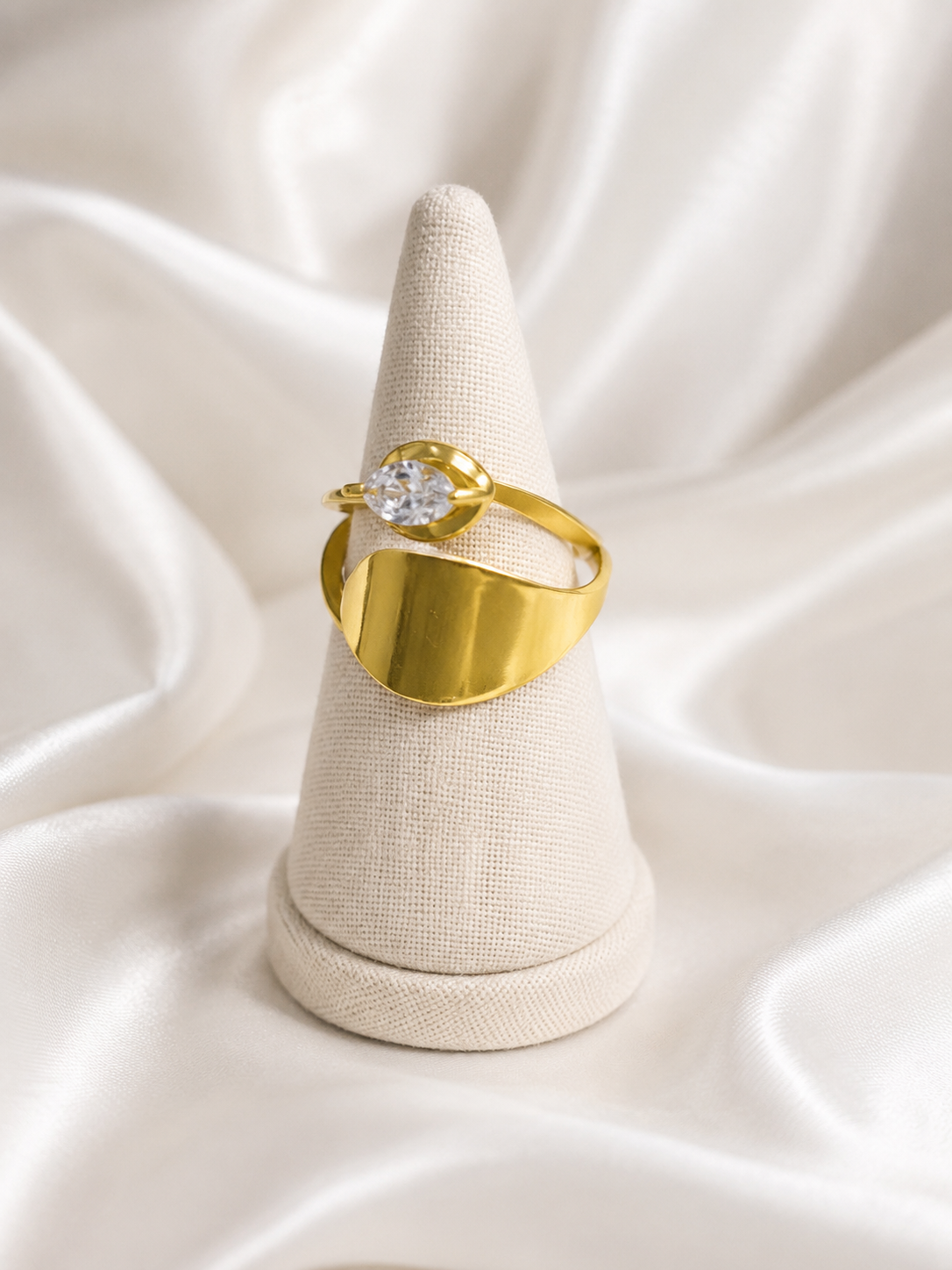 Gold-Plated Open Ring with Stone Accent