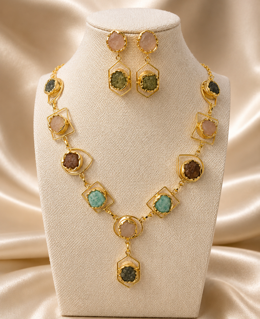 Celestial Geometry Gemstone Necklace Set