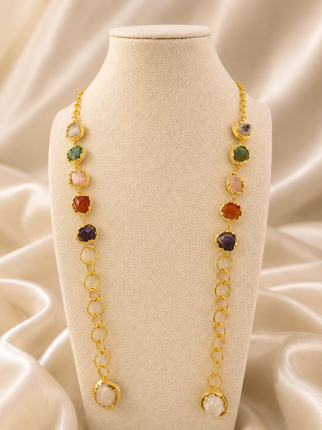Waterfall of Gemstones Tie Necklace