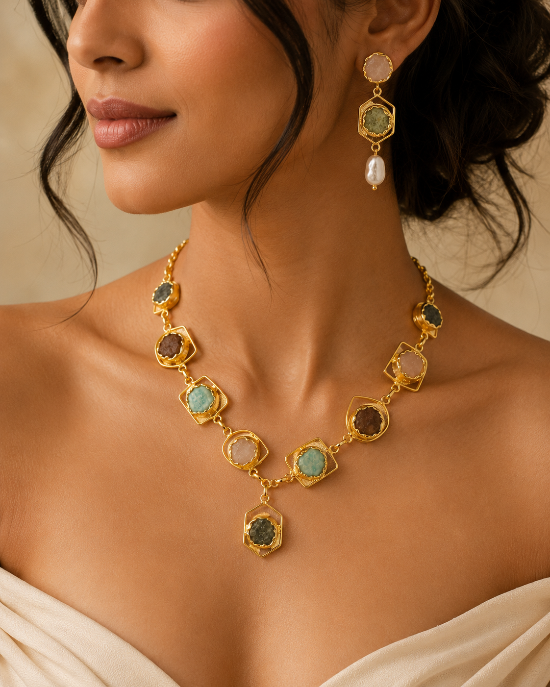 Celestial Geometry Gemstone Necklace Set