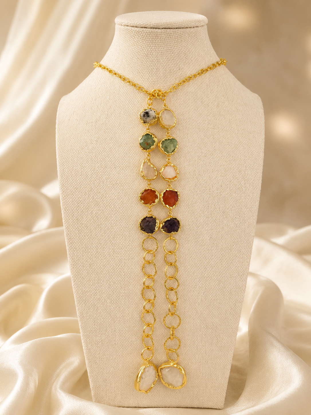 Waterfall of Gemstones Tie Necklace