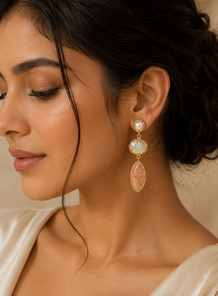 Pearl & Sunstone Earrings