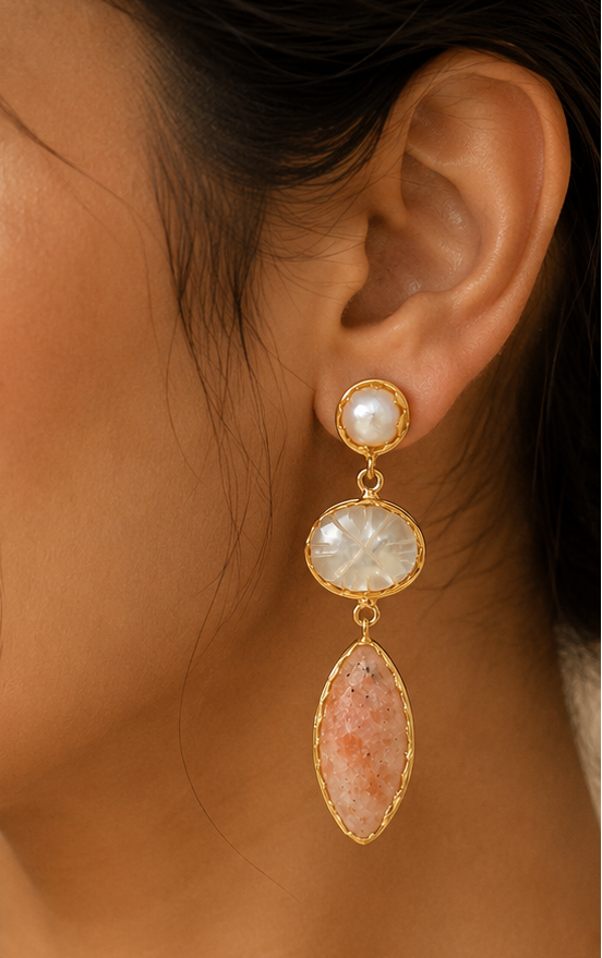 Pearl & Sunstone Earrings